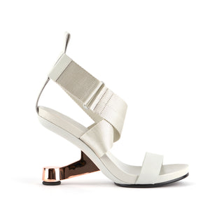 United Nude Eamz IX sandal in primer off white  with a rose gold Eamz heel, comfortable and secure with overlapping hook and loop  velcro closure, The Shoe Curator