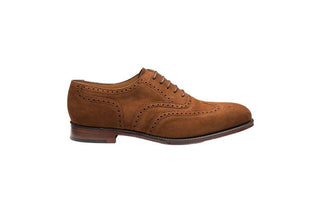 Loake, Brown Suede slim squared shoe with dot detailing through the stitching, The Shoe Curator