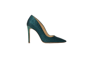 Gianna Melani, Ariel Green Giltter, Dark Green sparkly stiletto with closed back and pointed toes, The Shoe Curator