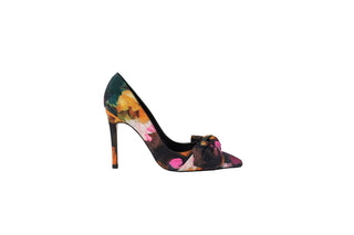 Ted Baker, Ryoh, Multi Coloured stiletto with flower details and a bow on the pointed toes, The Shoe Curator