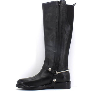 Knee-high leather boots, with ankle strap and metal hardware