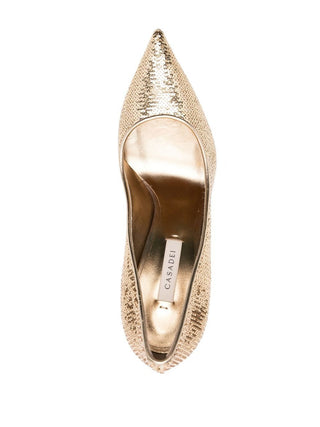 Casadei mermaid gold sequin high heel with blade stainless steel heel and pointed toe