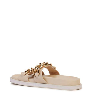 Verona slide sandal in Stone by Kathryn Wilson with gold chain detail  across the toes