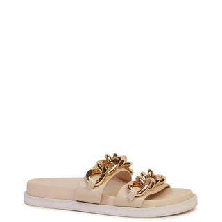 Verona slide sandal in Stone by Kathryn Wilson with gold chain detail  across the toes