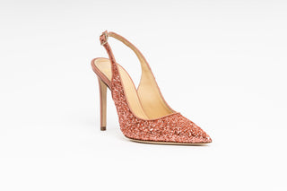 Gianna Meliani, Andy, Coral sparkly slingback pump with pointed toes and leather stiletto heel, The Shoe Curator