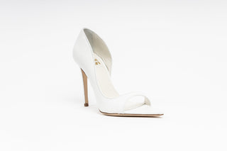 Gianni Meliani, Florida, White leather pointed toe and peeped toe high heel with stiletto heel, The Shoe Curator