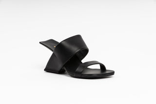 United Nude, loop Hi, Black leather sandal/heel with thick strap and as a heel, 2 in 1, The Shoe Curator.
