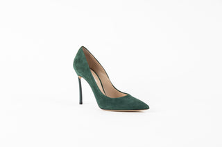 Scarpa Blade - Green - The Shoe Curator Casadei Scarpa Blade - Green suede stiletto with pointed toe and powdered green stainless steel heel- The Shoe Curator