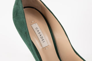Scarpa Blade - Green - The Shoe Curator Casadei Scarpa Blade - Green suede stiletto with pointed toe and powdered green stainless steel heel- The Shoe Curator