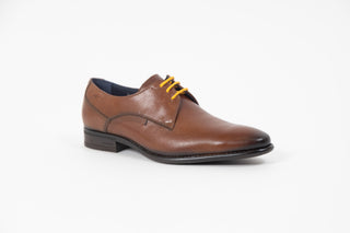 Fluchos, Shane, Light brown leather slim suqred toe shoe with dark stiching and dark laces, The Shoe Curator