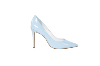 Capelli Rossi pastel blue patent pumps with pointed heels and stiletto heel, Tess, The Shoe Curator
