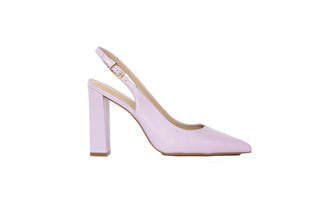 Capelli Rossi lilac leather slingback pump with pointed toes and block heel, Kelly, The Shoe Curator