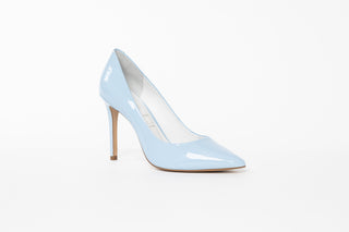Capelli Rossi pastel blue patent pumps with pointed heels and stiletto heel, Tess, The Shoe Curator