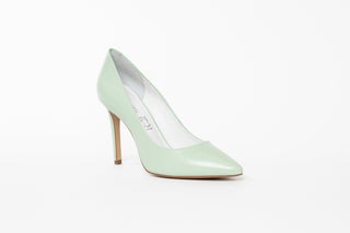 Capelli Rossi pastel green leather pump with pointed toes and stiletto heel, Rachel, The Shoe Curator