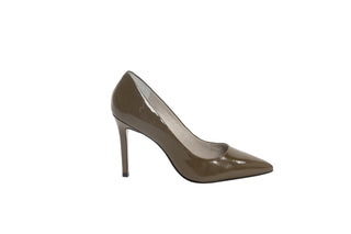 Capelli Rossi moss green patent pump with pointed toes and stiletto heel, Polly, The Shoe Curator