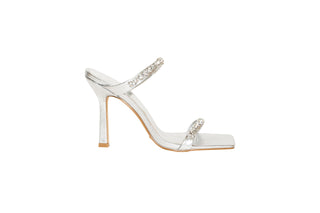 Billini metallic silver high heel with diamante straps