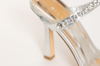 Billini metallic silver high heel with diamante straps
