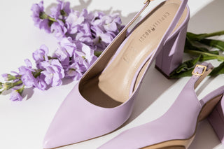 Capelli Rossi lilac leather slingback pump with pointed toes and block heel, Kelly, The Shoe Curator