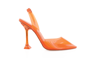 Billini, Fenella, Orange silicone pointed toes and slingback pump with hourglass pyramid heel, The Shoe Curator