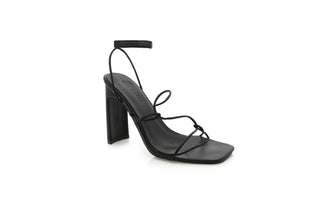 Billini, Hades, Black pump with thin straps around ankle with squared toes and slim-wide heel, The Shoe Curator
