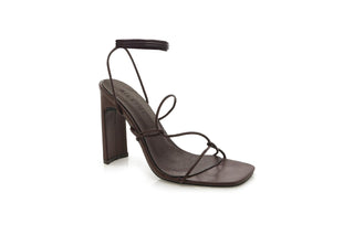 Billini, Hades, Brown pump with thin straps around ankle with squared toes and slim-wide heel, The Shoe Curator