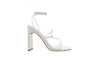 Billini, Hades, White pump with thin straps around ankle with squared toes and slim-wide heel, The Shoe Curator
