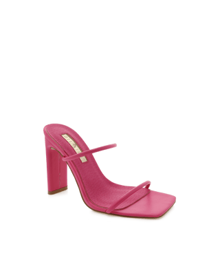 Billini, Chantel, Pink leather pump with slim squared heel with squared toes and 2 thin padded straps over toes, The Show Curator
