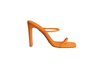 Billini, Chantel, Orange leather pump with slim squared heel with squared toes and 2 thin padded straps over toes, The Show Curator