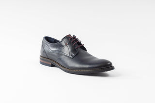 Fluchos, Adrian, Dark blue leather shoe with textured sides and 4 lace holes, The Shoe Curator