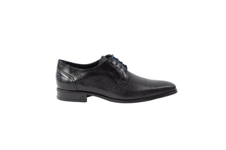 Fluchos, Nick, Black leather slim squared toe with textured front toe and sides with blue laces, The Shoe Curator