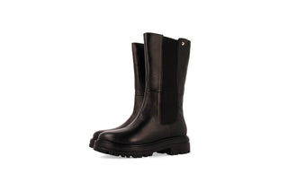 Gioseppo, Limuru, Black leather mid-calf boot with zip and elastic chunk and black rubber sole, The Shoe Curator