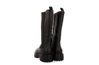 Gioseppo, Limuru, Black leather mid-calf boot with zip and elastic chunk and black rubber sole, The Shoe Curator