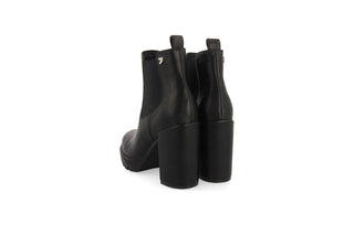 Gioseppo,Tindouf, Black leather ankle boot with elastic chunk and block heel with black rubber sole, The Shoe Curator