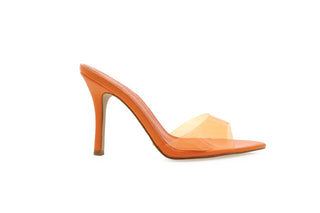 Billini, Layara, Orange pump with stiletto heel and silicone peeped toe with pointed toes, The Shoe Curator