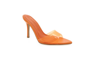 Billini, Layara, Orange pump with stiletto heel and silicone peeped toe with pointed toes, The Shoe Curator