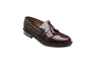 Loake, Brighton, Chocolate Brown leather loafers with tassels of the front with front flap, The Shoe Curator