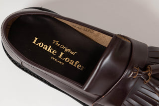 Loake, Brighton, Chocolate Brown leather loafers with tassels of the front with front flap, The Shoe Curator
