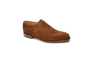 Loake, Brown Suede slim squared shoe with dot detailing through the stitching, The Shoe Curator