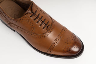 Ted Baker, Arniie, Brown leather male shoe with spot detailing and stitching detailing, brown laces with pointed toes, The Shoe Curator