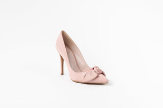 Ted Baker, Hyana, Pink striped leather stiletto with pointed toes and bow on the front, The Shoe Curator