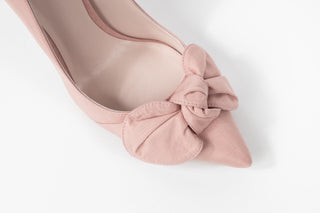 Ted Baker, Hyana, Pink striped leather stiletto with pointed toes and bow on the front, The Shoe Curator