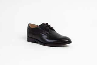 Ted Baker, Kampten, Black leather dinner shoes with pointed toes and black laces, The Shoe Curator