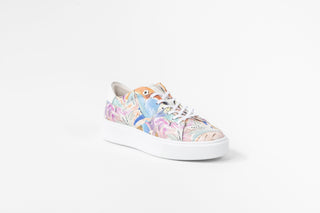 Ted Baker, Lorma, White sneakers with light floral designs with white laces, The Shoe Curator