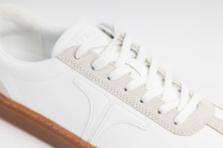 Ted Baker, Robbert, White leather sneakers with tan soles and cream suede details, The Shoe Curator