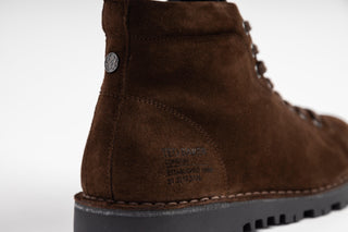 Ted Baker, Yousy, Brown suede ankle boots with laces and black bumpy sole tread, The Shoe Curator