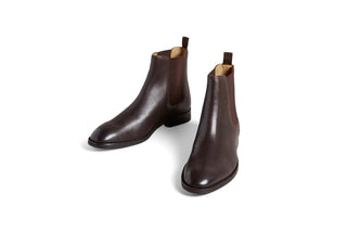 Ted Baker, Maisonn, Brown ankle high boot with pointed toes and elastic on the sides, The Shoe Curator