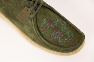 Ted Baker, Mihkey, Green suede loafers with laces and a cream textured sole, The Shoe Curator