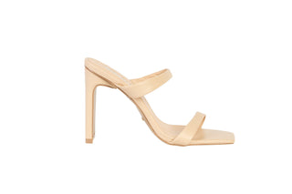 Billini, Toledo, Cream leather pump with slim-wide block heel and squared toes with 2 straps over front of foot, The Shoe Curator
