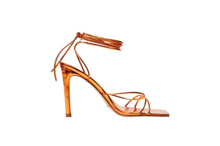Billini strappy high heel metallic  Orange tie up strap block heel