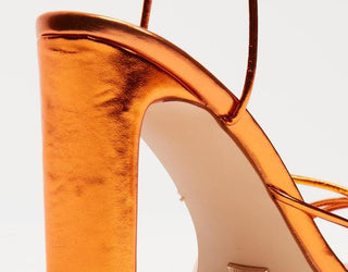 Billini strappy high heel metallic  Orange tie up strap block heel